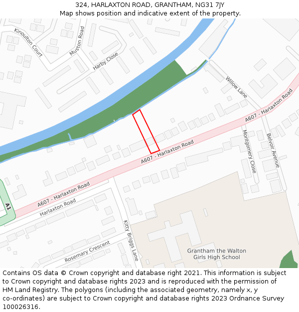 324, HARLAXTON ROAD, GRANTHAM, NG31 7JY: Location map and indicative extent of plot