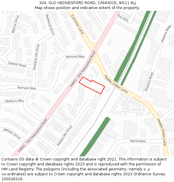 324, OLD HEDNESFORD ROAD, CANNOCK, WS11 6LJ: Location map and indicative extent of plot