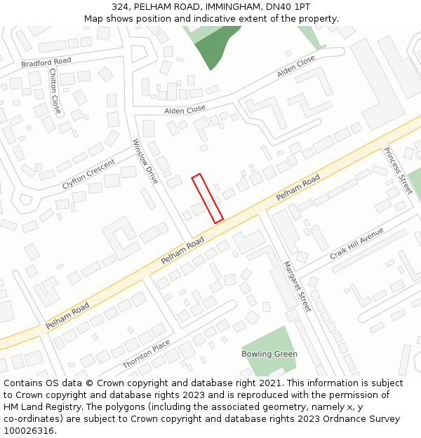 324, PELHAM ROAD, IMMINGHAM, DN40 1PT: Location map and indicative extent of plot