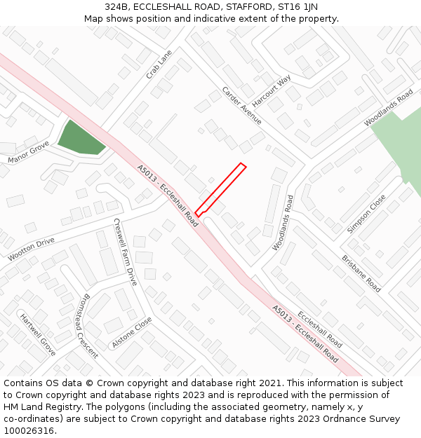324B, ECCLESHALL ROAD, STAFFORD, ST16 1JN: Location map and indicative extent of plot
