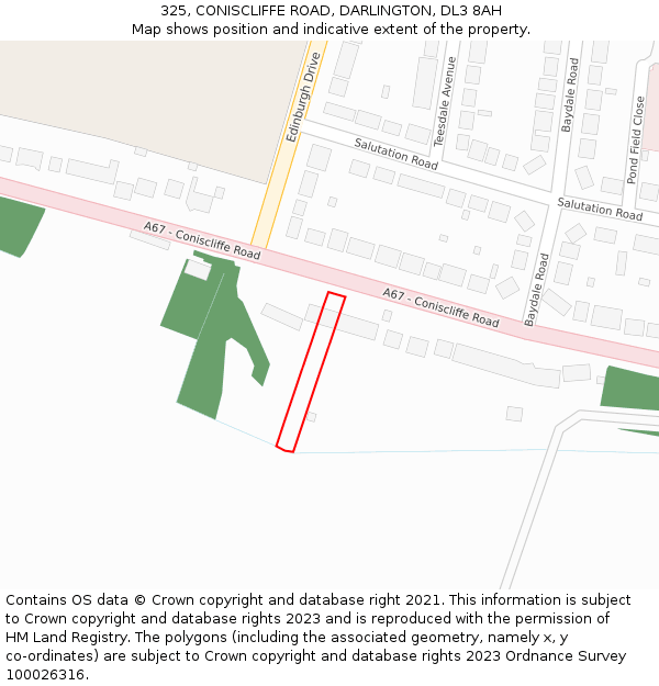 325, CONISCLIFFE ROAD, DARLINGTON, DL3 8AH: Location map and indicative extent of plot