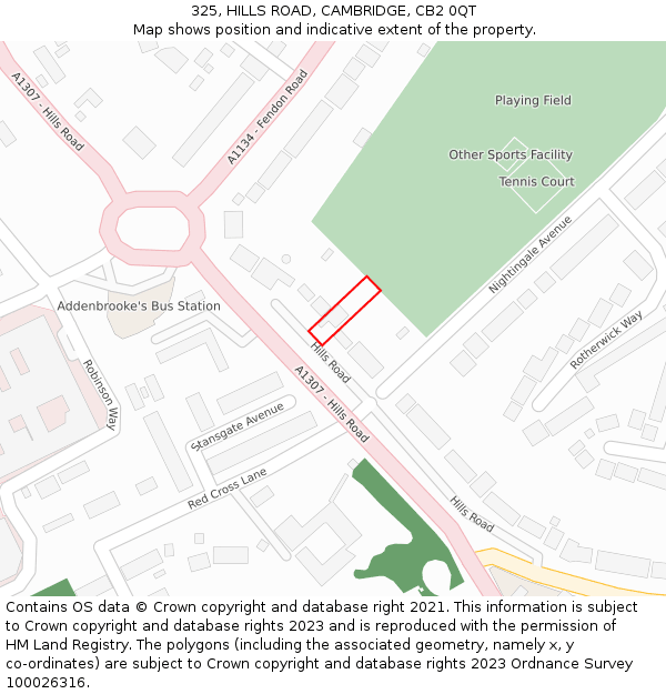 325, HILLS ROAD, CAMBRIDGE, CB2 0QT: Location map and indicative extent of plot
