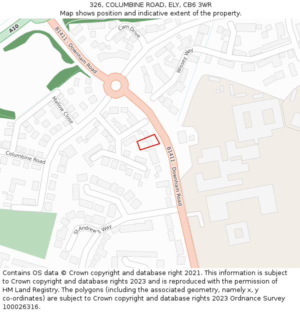 326, COLUMBINE ROAD, ELY, CB6 3WR: Location map and indicative extent of plot