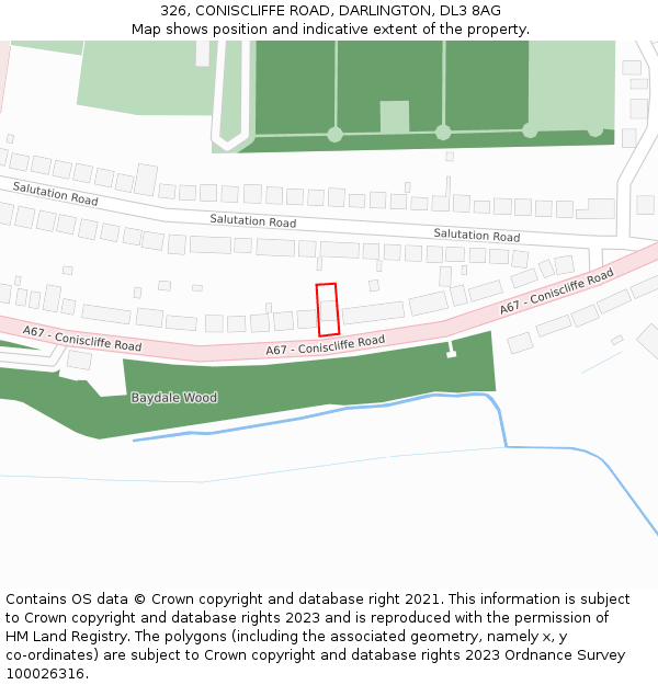 326, CONISCLIFFE ROAD, DARLINGTON, DL3 8AG: Location map and indicative extent of plot