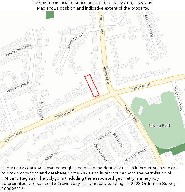 326, MELTON ROAD, SPROTBROUGH, DONCASTER, DN5 7NY: Location map and indicative extent of plot