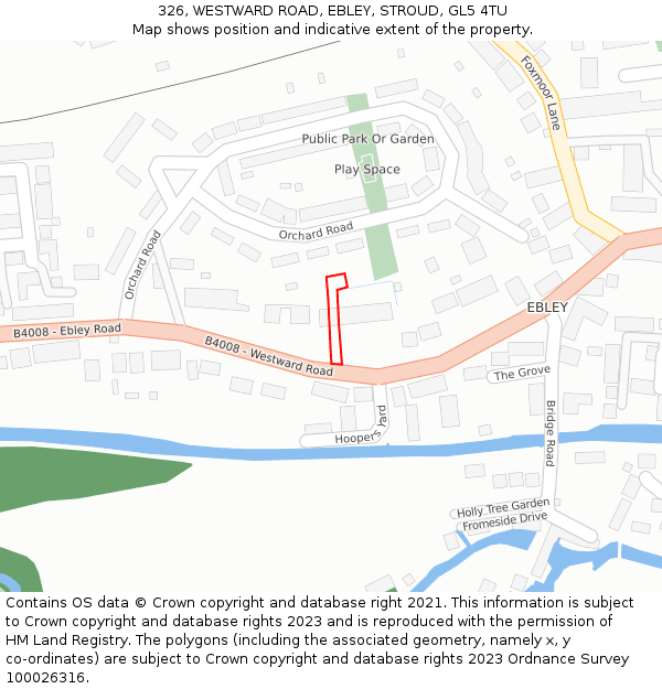 326, WESTWARD ROAD, EBLEY, STROUD, GL5 4TU: Location map and indicative extent of plot