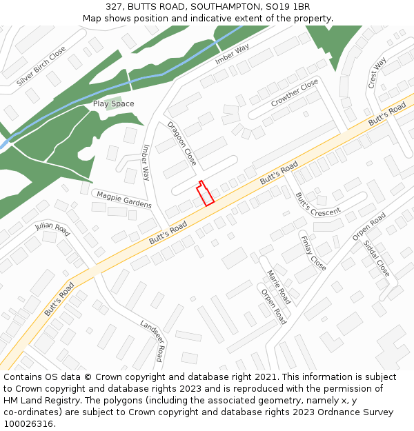 327, BUTTS ROAD, SOUTHAMPTON, SO19 1BR: Location map and indicative extent of plot