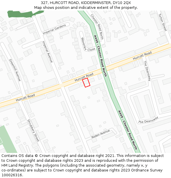 327, HURCOTT ROAD, KIDDERMINSTER, DY10 2QX: Location map and indicative extent of plot