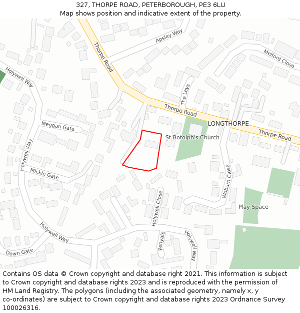 327, THORPE ROAD, PETERBOROUGH, PE3 6LU: Location map and indicative extent of plot