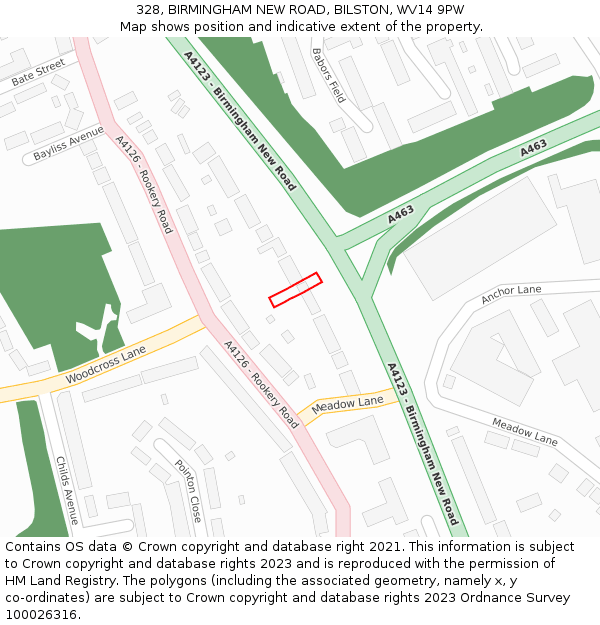 328, BIRMINGHAM NEW ROAD, BILSTON, WV14 9PW: Location map and indicative extent of plot