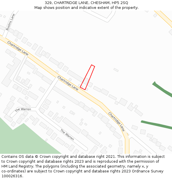 329, CHARTRIDGE LANE, CHESHAM, HP5 2SQ: Location map and indicative extent of plot