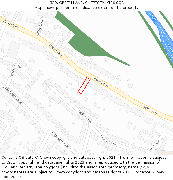 329, GREEN LANE, CHERTSEY, KT16 9QR: Location map and indicative extent of plot