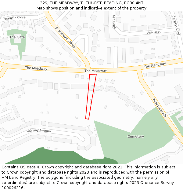 329, THE MEADWAY, TILEHURST, READING, RG30 4NT: Location map and indicative extent of plot
