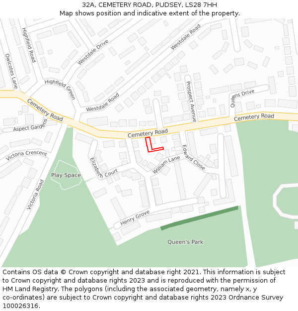 32A, CEMETERY ROAD, PUDSEY, LS28 7HH: Location map and indicative extent of plot