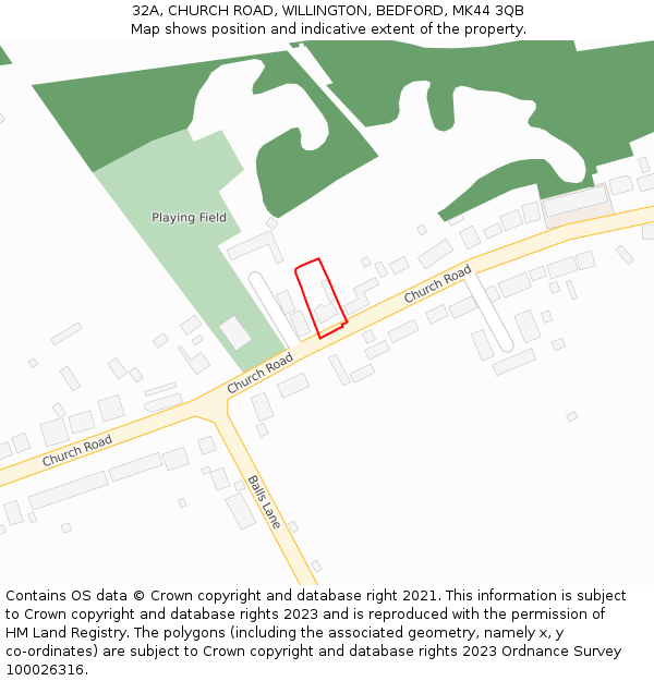 32A, CHURCH ROAD, WILLINGTON, BEDFORD, MK44 3QB: Location map and indicative extent of plot