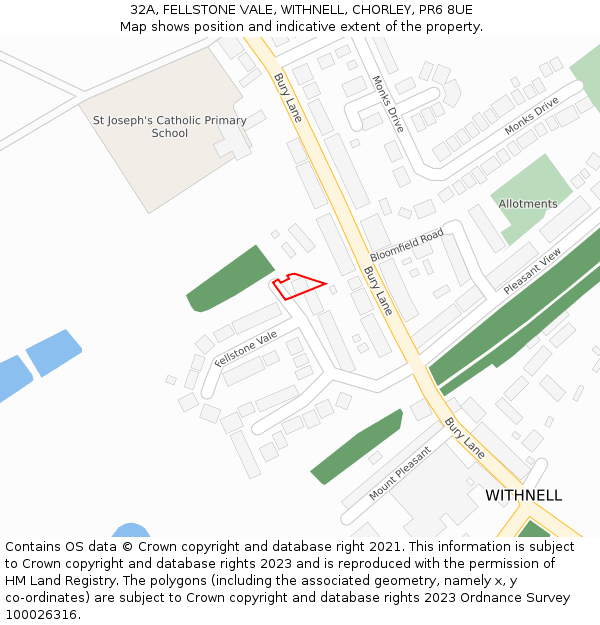 32A, FELLSTONE VALE, WITHNELL, CHORLEY, PR6 8UE: Location map and indicative extent of plot
