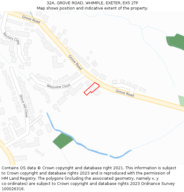 32A, GROVE ROAD, WHIMPLE, EXETER, EX5 2TP: Location map and indicative extent of plot