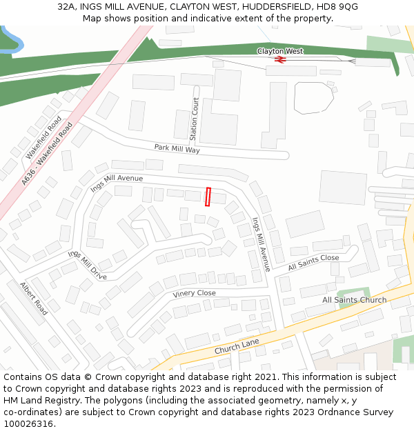 32A, INGS MILL AVENUE, CLAYTON WEST, HUDDERSFIELD, HD8 9QG: Location map and indicative extent of plot