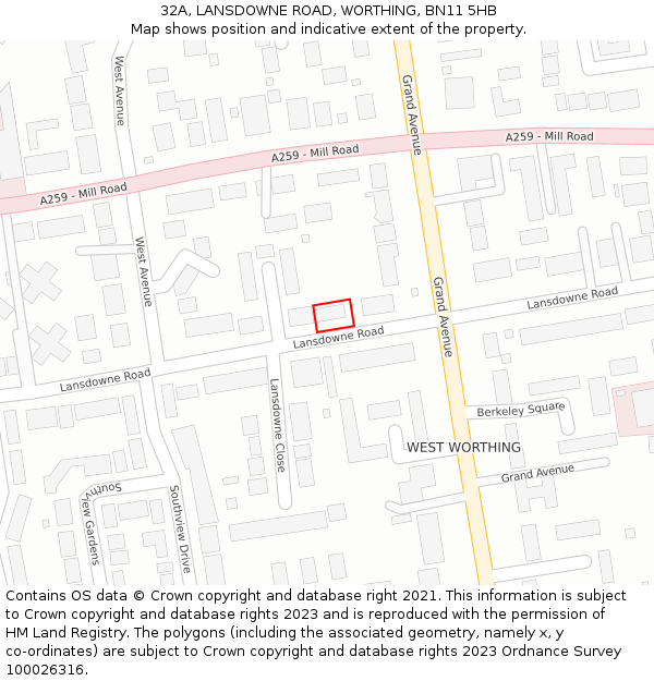 32A, LANSDOWNE ROAD, WORTHING, BN11 5HB: Location map and indicative extent of plot