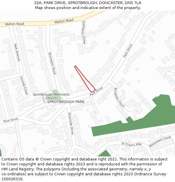 32A, PARK DRIVE, SPROTBROUGH, DONCASTER, DN5 7LA: Location map and indicative extent of plot