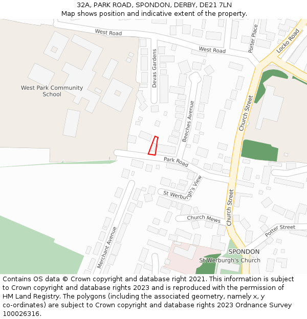 32A, PARK ROAD, SPONDON, DERBY, DE21 7LN: Location map and indicative extent of plot