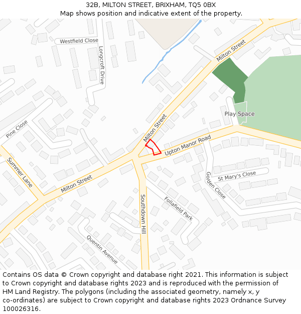 32B, MILTON STREET, BRIXHAM, TQ5 0BX: Location map and indicative extent of plot