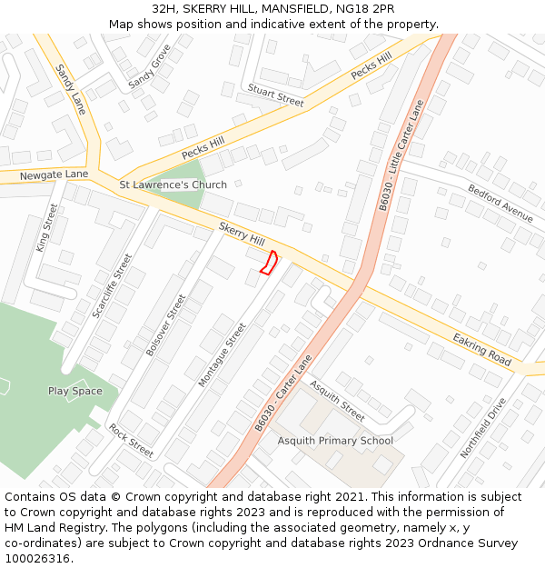 32H, SKERRY HILL, MANSFIELD, NG18 2PR: Location map and indicative extent of plot