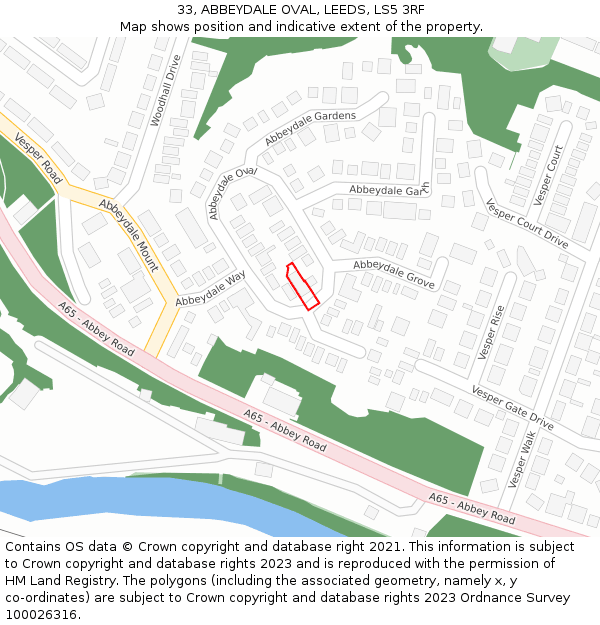 33, ABBEYDALE OVAL, LEEDS, LS5 3RF: Location map and indicative extent of plot