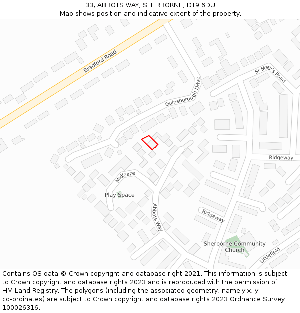 33, ABBOTS WAY, SHERBORNE, DT9 6DU: Location map and indicative extent of plot