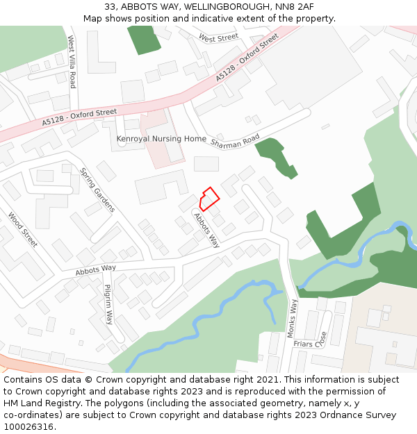 33, ABBOTS WAY, WELLINGBOROUGH, NN8 2AF: Location map and indicative extent of plot