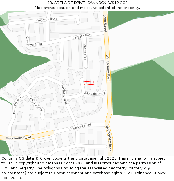 33, ADELAIDE DRIVE, CANNOCK, WS12 2GP: Location map and indicative extent of plot