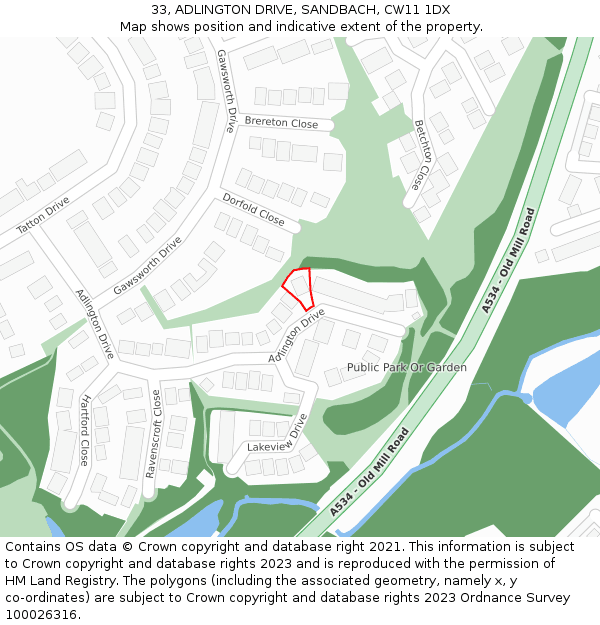 33, ADLINGTON DRIVE, SANDBACH, CW11 1DX: Location map and indicative extent of plot