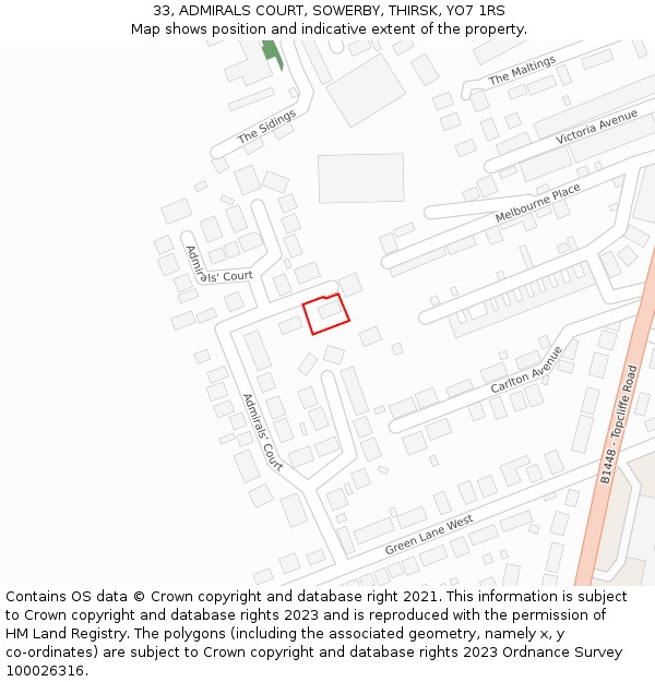 33, ADMIRALS COURT, SOWERBY, THIRSK, YO7 1RS: Location map and indicative extent of plot