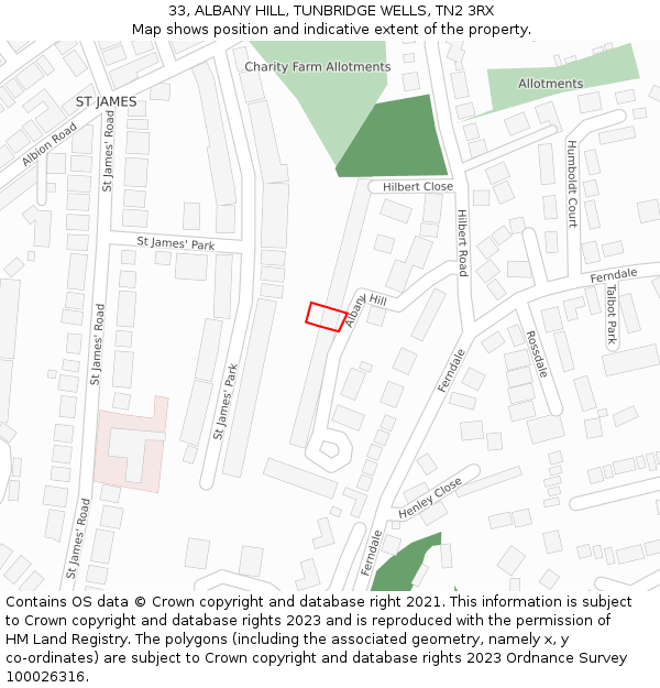 33, ALBANY HILL, TUNBRIDGE WELLS, TN2 3RX: Location map and indicative extent of plot
