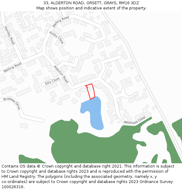 33, ALDERTON ROAD, ORSETT, GRAYS, RM16 3DZ: Location map and indicative extent of plot