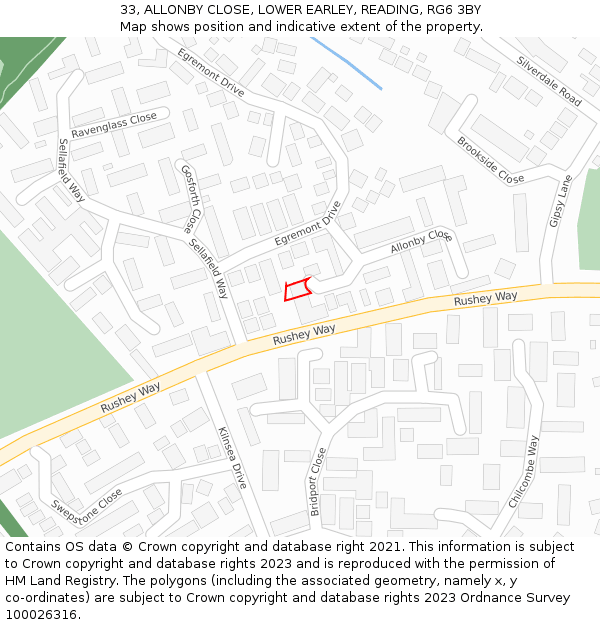 33, ALLONBY CLOSE, LOWER EARLEY, READING, RG6 3BY: Location map and indicative extent of plot
