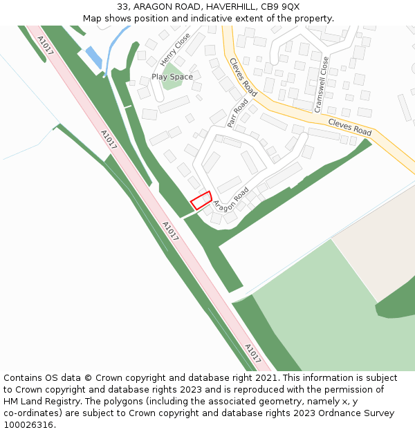 33, ARAGON ROAD, HAVERHILL, CB9 9QX: Location map and indicative extent of plot