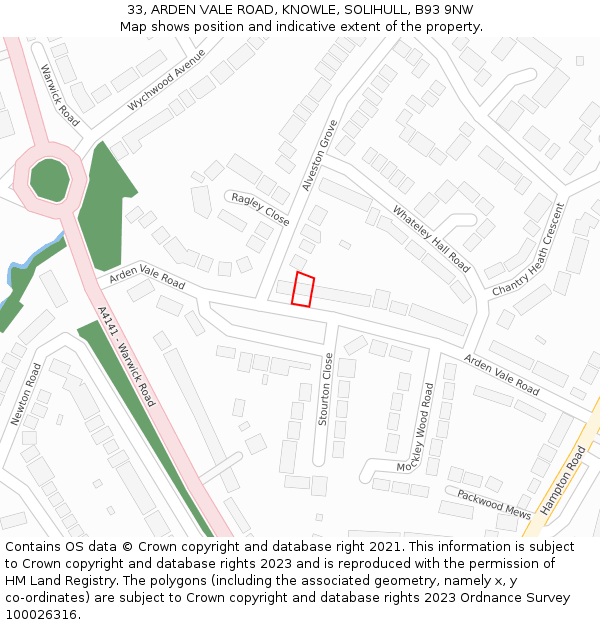 33, ARDEN VALE ROAD, KNOWLE, SOLIHULL, B93 9NW: Location map and indicative extent of plot