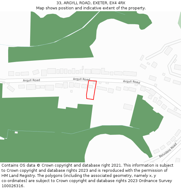 33, ARGYLL ROAD, EXETER, EX4 4RX: Location map and indicative extent of plot