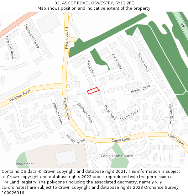 33, ASCOT ROAD, OSWESTRY, SY11 2RE: Location map and indicative extent of plot