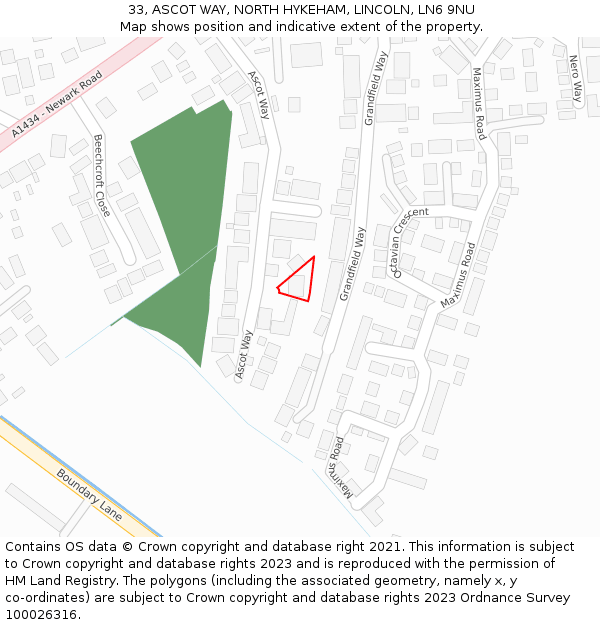 33, ASCOT WAY, NORTH HYKEHAM, LINCOLN, LN6 9NU: Location map and indicative extent of plot