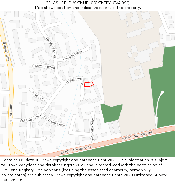 33, ASHFIELD AVENUE, COVENTRY, CV4 9SQ: Location map and indicative extent of plot