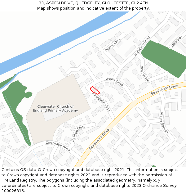 33, ASPEN DRIVE, QUEDGELEY, GLOUCESTER, GL2 4EN: Location map and indicative extent of plot