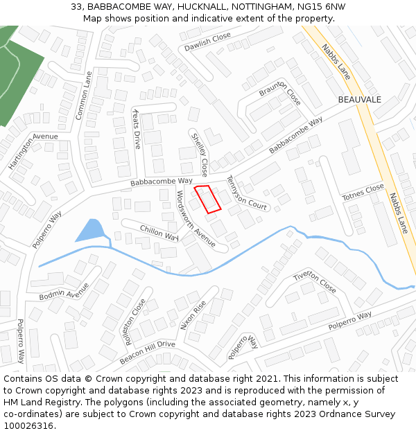33, BABBACOMBE WAY, HUCKNALL, NOTTINGHAM, NG15 6NW: Location map and indicative extent of plot