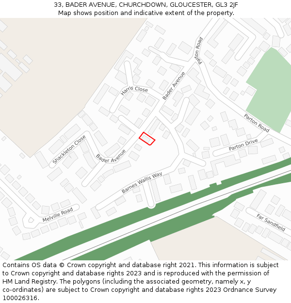 33, BADER AVENUE, CHURCHDOWN, GLOUCESTER, GL3 2JF: Location map and indicative extent of plot