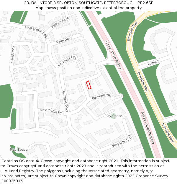 33, BALINTORE RISE, ORTON SOUTHGATE, PETERBOROUGH, PE2 6SP: Location map and indicative extent of plot