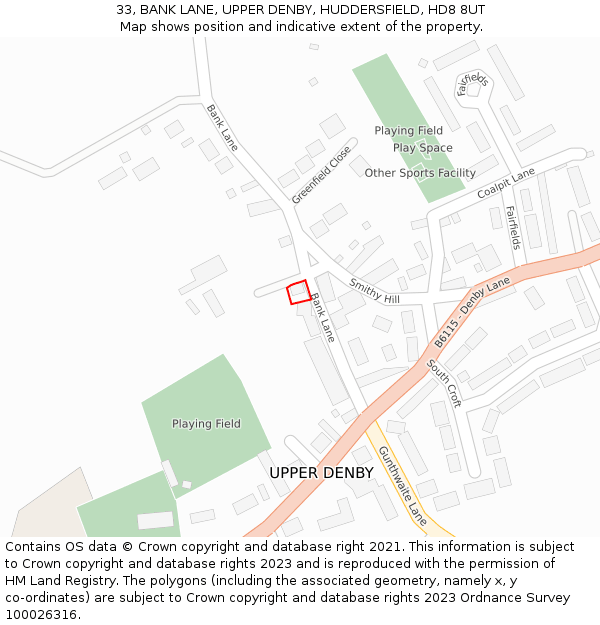 33, BANK LANE, UPPER DENBY, HUDDERSFIELD, HD8 8UT: Location map and indicative extent of plot