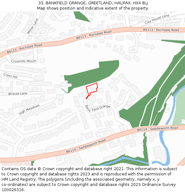 33, BANKFIELD GRANGE, GREETLAND, HALIFAX, HX4 8LJ: Location map and indicative extent of plot