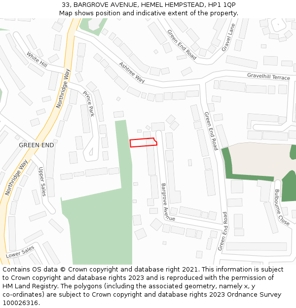 33, BARGROVE AVENUE, HEMEL HEMPSTEAD, HP1 1QP: Location map and indicative extent of plot