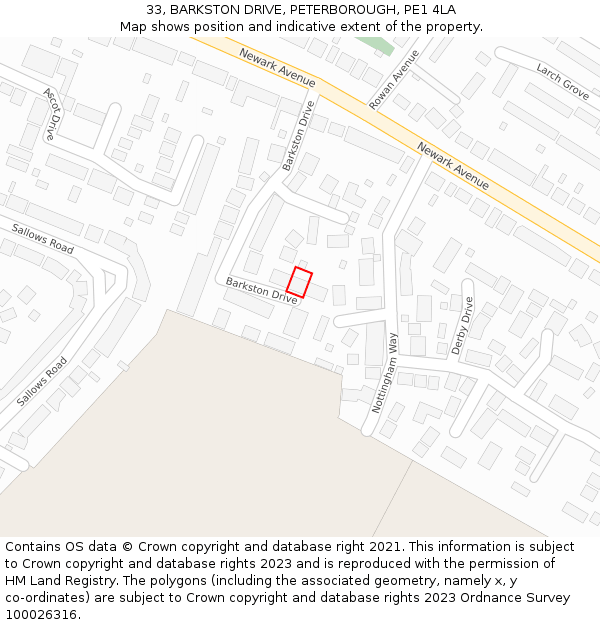 33, BARKSTON DRIVE, PETERBOROUGH, PE1 4LA: Location map and indicative extent of plot